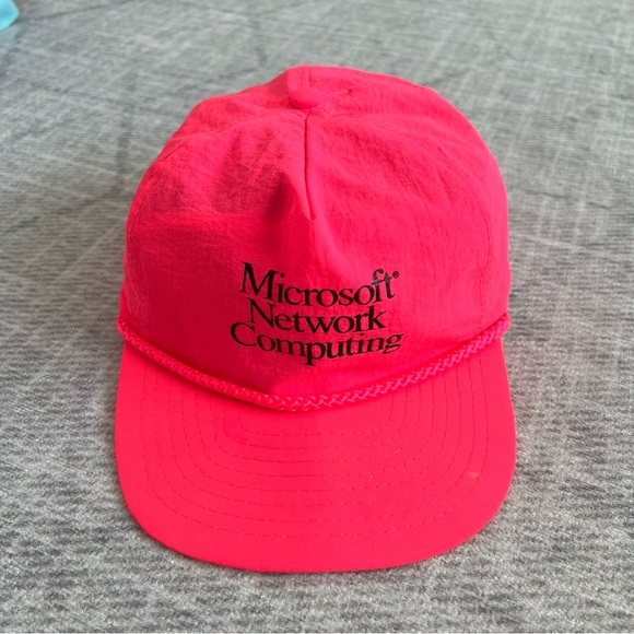 RARE Vintage 2000s Y2K Microsoft MSFT Network Computing Men’s Hot Pink Nylon Hat
